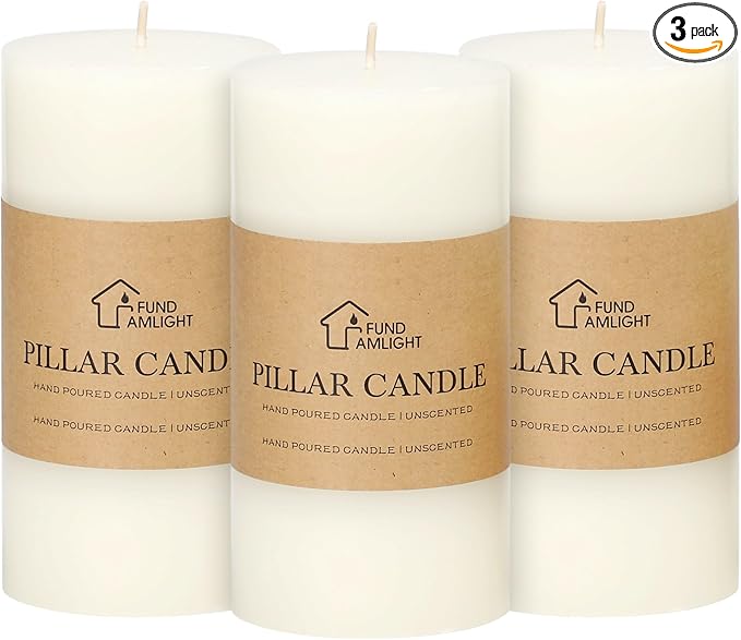3x6 Inch White Pillar Candles Set of 3 - Decorative Unscented Pillar Candle, Long Burning Dripless Candle for Table Decor, Smokeless Large Pillar Candles for Wedding Table Decor