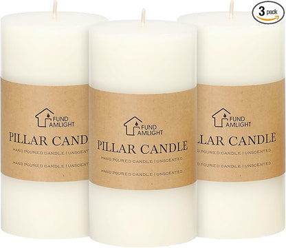 3x6 Inch White Pillar Candles Set of 3 - Decorative Unscented Pillar Candle, Long Burning Dripless Candle for Table Decor, Smokeless Large Pillar Candles for Wedding Table Decor