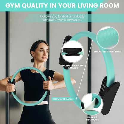 Home Pilates Essentials Kit for Women,Pilates Equipment Set with 9 Inch Yoga Ball,Figure 8 Resistance Band,Pilates Bands & Accessories,Pilates Ring and Ball Set for Beginners Home Workouts