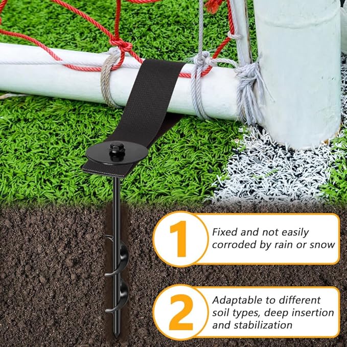 Trampoline Stakes, Flymer Trampoline Anchors High Wind Heavy Duty, 12 in Trampoline Tie Down Anchor Kit for Ground Stake, Screw in Ground Anchor 6 Pcs with Straps