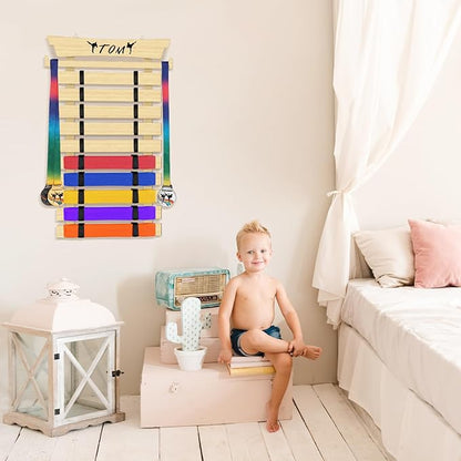 10 Belts Karate Belt Display Rack with Stickers, Taekwondo Belt Display, Martial Arts Belt Display Holder, Jiu Jitsu BJJ Belt Display Hanging Holder for Kids and Adults Gifts