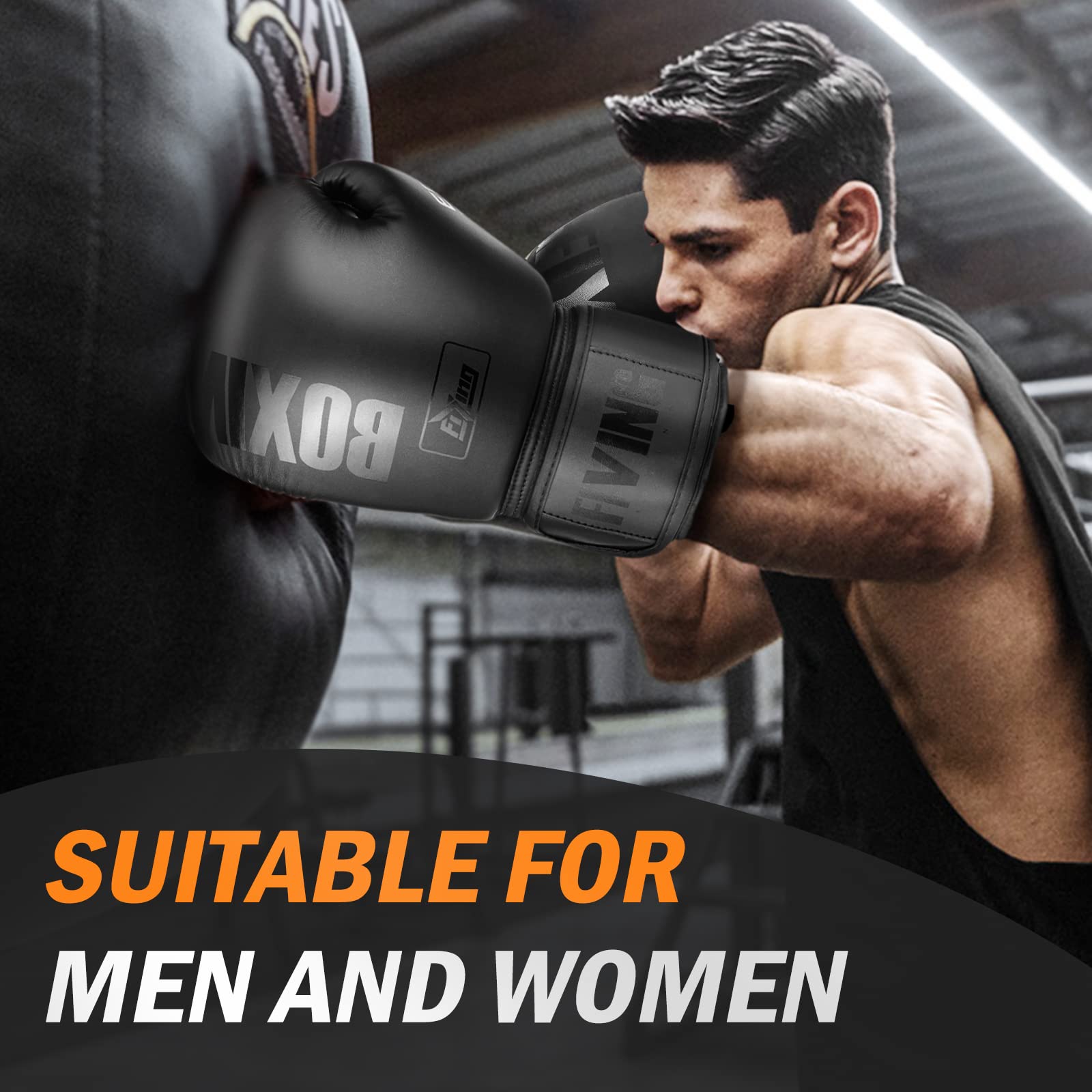 FIVING Boxing Gloves for Men and Women (Black, 16oz)