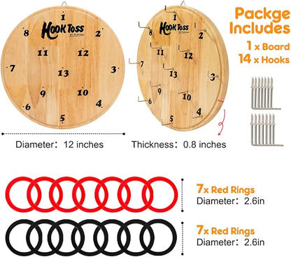 Hook Game Ring Toss for Adults & Kids, Wooden Board Dart Wall Game, Outdoor Indoor Games for Family and Friends, Played at Dorm, Beach, Party, Camping and Yard