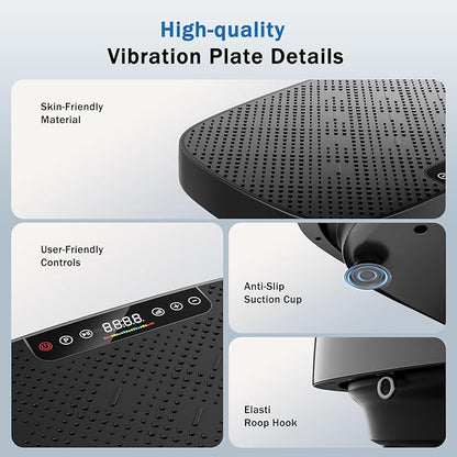Vibration Plate Exercise Machine, Vibration Plate for Lymphatic Drainage & Body Toning, Whole Body Vibration Plate Platform with Bluetooth, Ultra-Quiet Home Gym Equipment, Resistance Bands