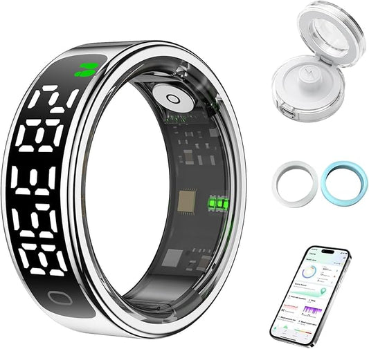 Smart Health Ring for Women Men, Smart Ring Fitness Tracker for iOS Android, Heart Rate, Blood