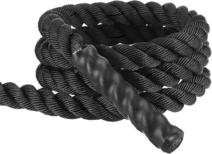 MECCANIXITY Battle Rope 10ft x 1.5 Inch Polyester Workout Rope Heavy Fitness Exercise Rope for Strength Training Home Gym Muscle Building, Black