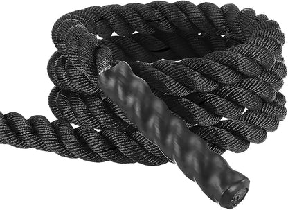 MECCANIXITY Battle Rope 10ft x 1.5 Inch Polyester Workout Rope Heavy Fitness Exercise Rope for Strength Training Home Gym Muscle Building, Black