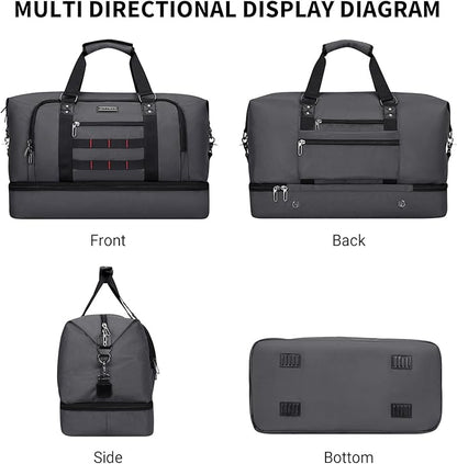 WITZMAN Travel Duffle Bags for Men Weekender Bags with Toiletry Bag Sets Carry On Overnight Bag 55L （B696 Silvery Grey）