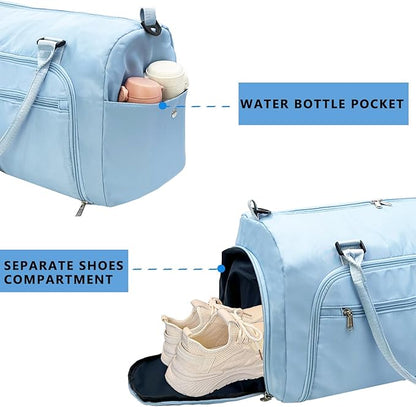 woogwin Gym Bag for Men & Women with Shoes & Wet Compartment Waterproof Duffle Bag for Travel Sports Workout Overnight Weekender(21",Blue)