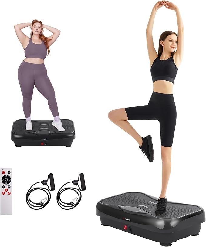 Whole Body Vibration Plate Exercise Machine ??Power Vibrating Plate for Lymphatic Drainage Weight Loss, Shake Plate Exercise Platform with Touch Screen & Resistance Bands, Equipment for Women Men