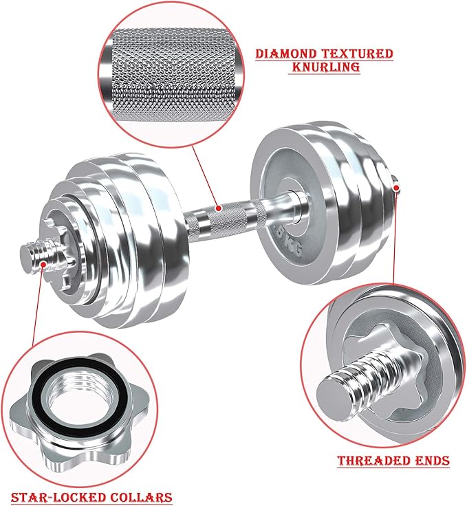 VIVITORY Fitness Dumbbells Set, Adjustable Weight Sets up to 11/22/44/66/110 lbs, with Metal Connecting Rod Used As Barbell, Chromed Weights, Hardcover Gift Box, Home Gym Work Out Training Equipment