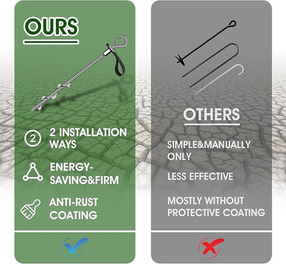 Trampoline Anchors Set of 4 - Heavy Duty Trampoline Stakes - Ground Anchors Resistant High Wind - Ground Stakes Heavy Duty with Straps(Silver-4x15)