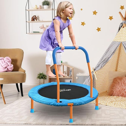 Ativafit 36inch Mini Toddler Trampoline for Kids Ages 2-6 Indoor Outdoor Folding Small Rebounder Trampoline with Foam Handle Safety Padded Cover Fun for Kids