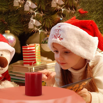 3 Packs Different Sizes Red Colored Pillar Candles, Unscented Non-Toxic 3x4, 3x6, 3x8 Inch Dripless Smokeless Cylinder Candles for Wedding, Home Decor, Dinner Table, Party, Power Outage, Emergency