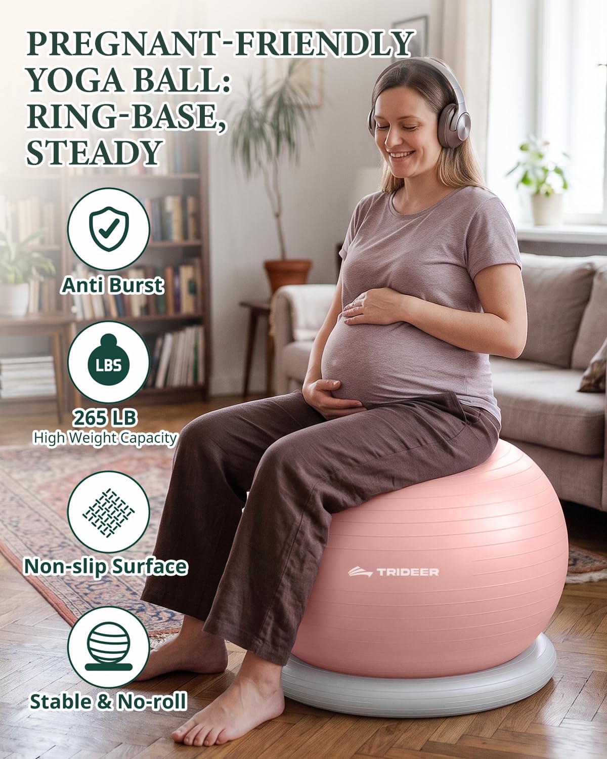 Trideer Yoga Ball Chair with Base for Office Desk, Exercise & Stability Ball Seat, Pilates Ball for