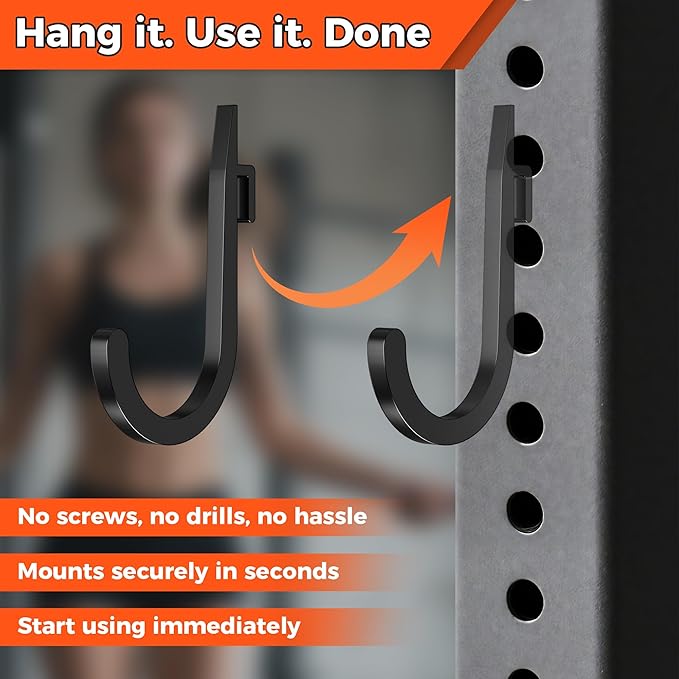 J Hooks for Squat Rack,Squat Rack Attachments for Home Gym Storage,Portale Power Rack Accessories, J-Hook Storage Rack Holder for Resistance Bands, Barbell Collars and Gym Accessories-6PCS