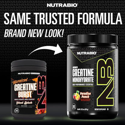 NutraBio Pure Micronized Creatine Monohydrate Powder Supplement,Paradise Punch Burst,(300g)-Supports Bulk Muscle Energy, Recovery, and Strength-HPLC Tested Creatine Powder Supplement for Men and Women