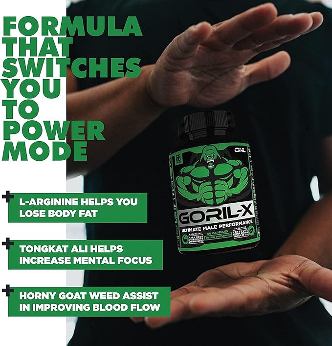 Testosterone Booster Supplement for Men - Goril X Workout Male Enhancing Pills 1000mg - Increase Size, Strength & Energy - with Horny Goat Weed, Tongkat Ali & Tribulus Terrestris - 60 Capsules (2pk)