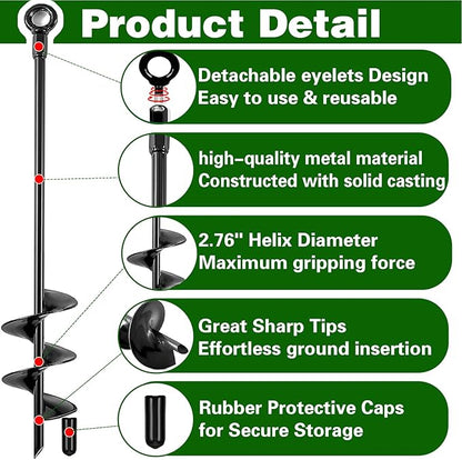 Ground Anchors Heavy Duty, Swing Set Anchor Kit 18 Inch 4 Pack Screw in Earth Anchors Trampoline Stakes High Wind Metal Auger Anchor for Shed Tent Carports Securing Animals Camping Mobile Home