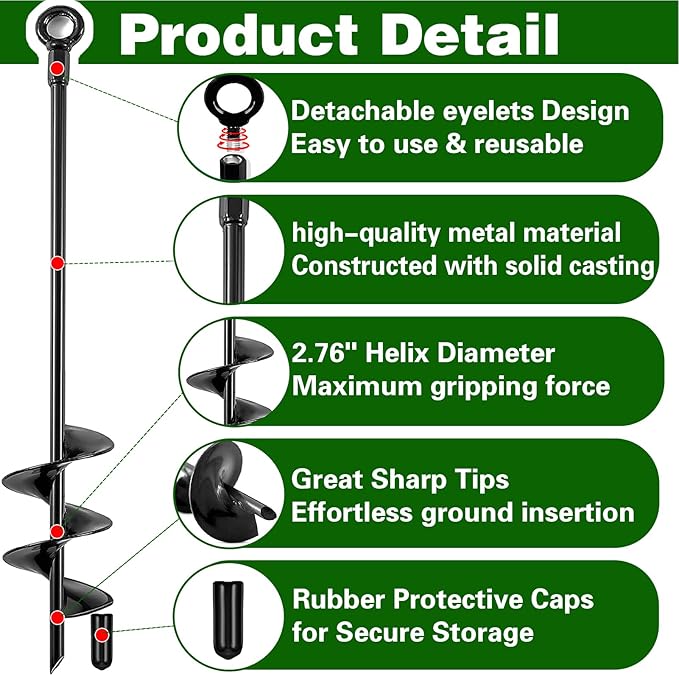 Ground Anchors Heavy Duty, Swing Set Anchor Kit 18 Inch 8 Pack Screw in Earth Anchors Trampoline Stakes High Wind Metal Auger Anchor for Shed Tent Carports Securing Animals Camping Mobile Home