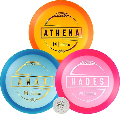 Discraft Paul McBeth Z Lite 3-Pack - Signature Disc Golf Set with Anax, Athena, & Hades - Lightweight Drivers in Varied Foils & Weights + Exclusive Snap Cap