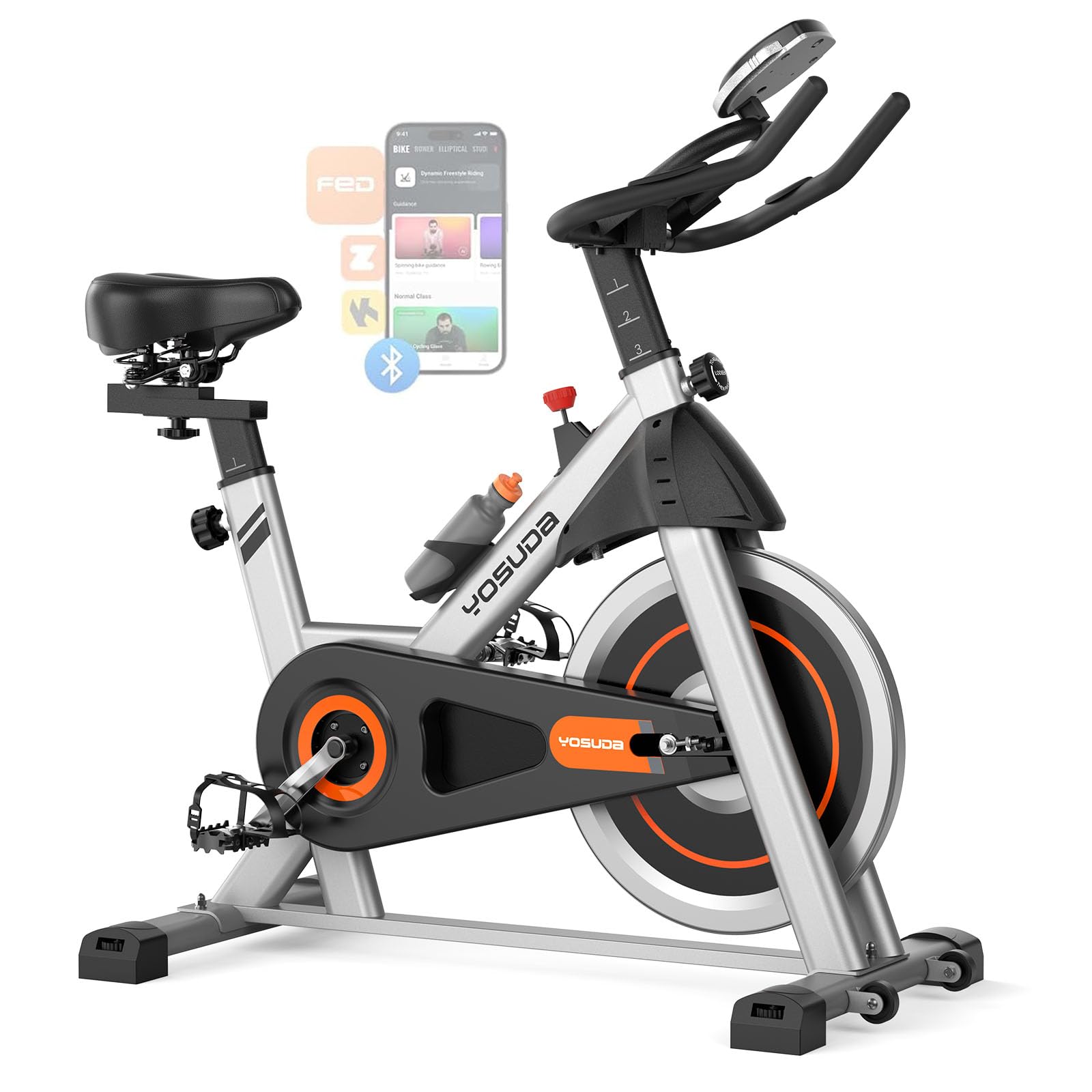YOSUDA Exercise Bike, Brake Pad Stationary Bike for Home with Exclusive App, Magnetic Indoor
