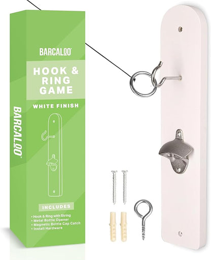 Barcaloo Hook and Ring Game with Bottle Opener and Magnetic Bottle Cap Catch - Adult Ring Toss Game for Both Indoor and Outdoor Use