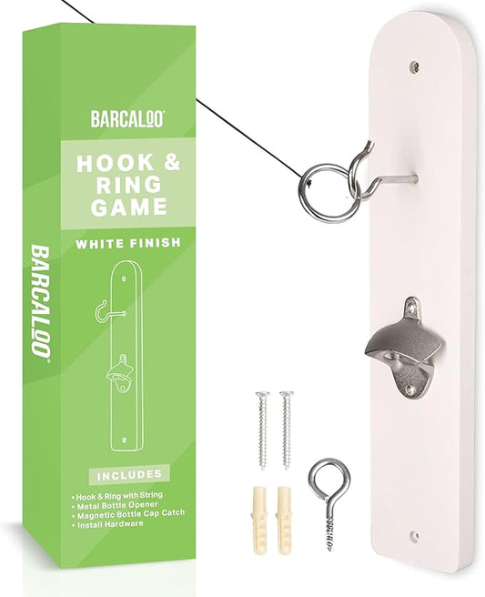 Barcaloo Hook and Ring Game with Bottle Opener and Magnetic Bottle Cap Catch - Adult Ring Toss Game