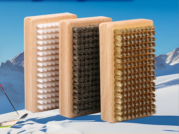 3 Pieces of ski Wax Brush, ski Brush Wooden Hand Brush Set, Brass Brush, Nylon Brush, Horsehair Brush, Size 4.7 "X 2.8", Outdoor ski waxing, Cleaning, Wax Removal, polishing,Snowboard Wax Brush