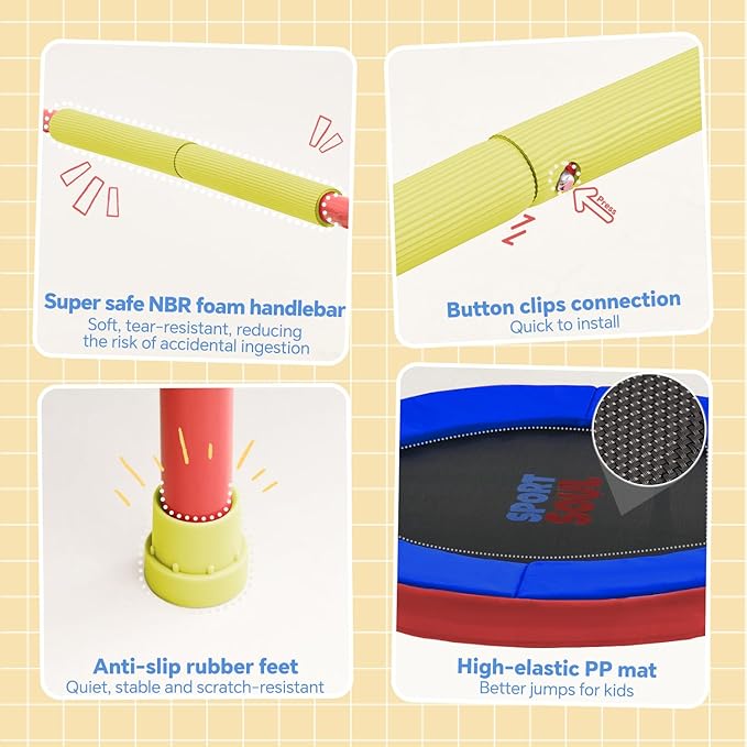 SPORTSOUL Mini Trampoline for Kids 3-6 with Super Safe Foam Handle Bar, 3ft Toddler Trampoline Indoor with No-Gap Cover for Indoor and Outdoor