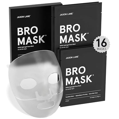 BRO MASK: Korean Face Mask for Men | 2 Pc. Hydrating Anti Aging Sheet Masks Contain Vitamin C, Vitamin E, Hyaluronic Acid, Hydrolyzed Collagen for Face Care, Acne Treatment (4 X 4 Packs)