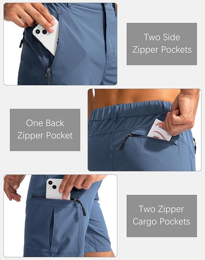 Pudolla Men's Hiking Cargo Shorts 9" Lightweight Outdoor Work Shorts for Men Travel Golf Camping Casual with 5 Zipper Pockets
