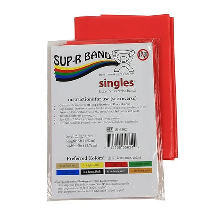 CanDo 10-6302 Sup-R Latex Free Exercise Band, 5' Length, Light, Red-Light