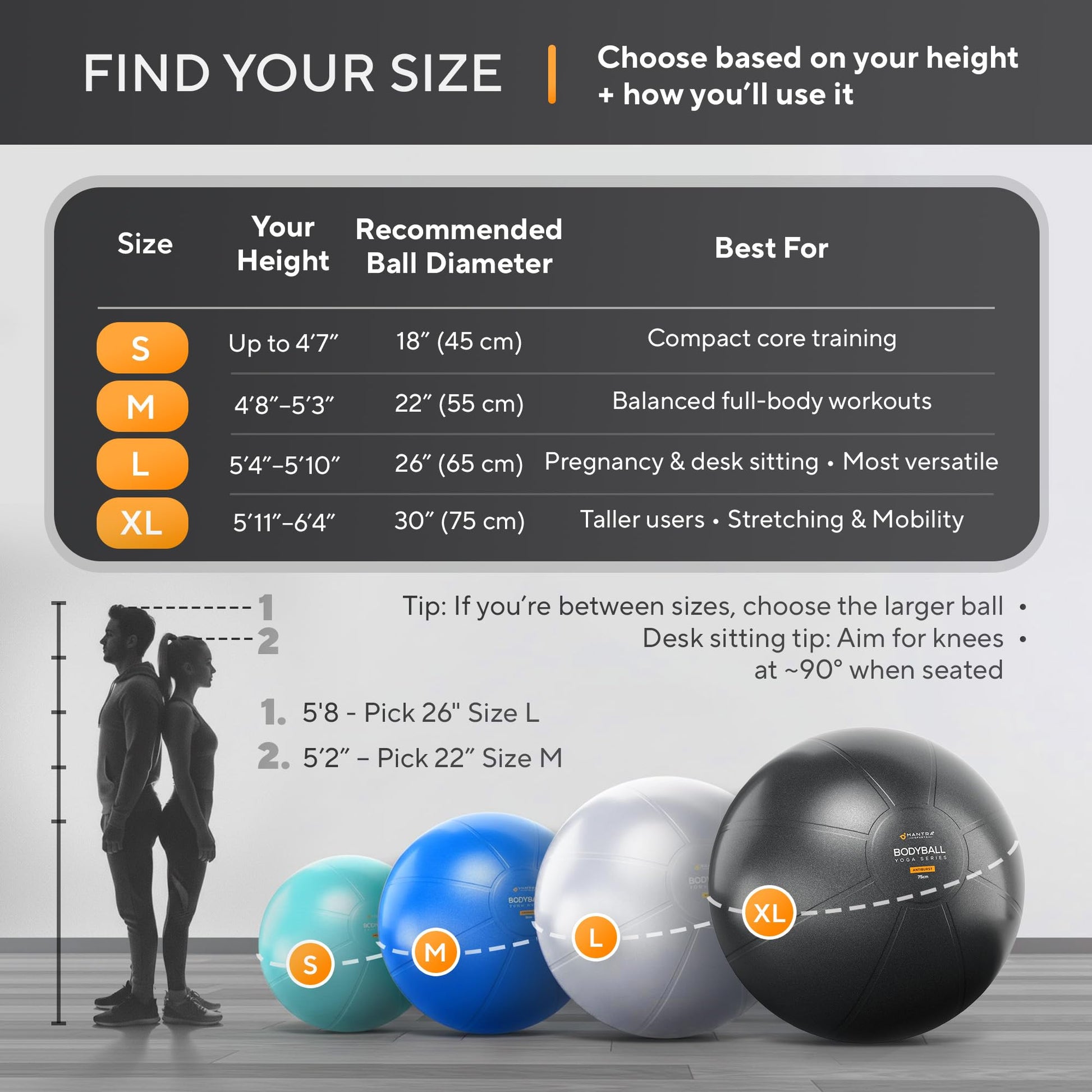 MANTRA SPORTS Exercise Ball – Yoga Ball for Pilates & Fitness - Birthing for Pregnancy, Stability