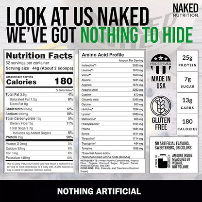 NAKED Whey Chocolate Peanut Butter Grass Fed Whey Protein Powder, No GMO, No Soy, and Gluten Free, Aid Growth and Recovery - 52 Servings