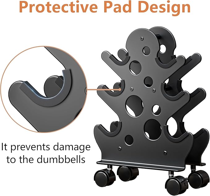 Dumbbell Rack Stand Only(Dumbbells Not Included) - Dumbbell Storage Rack with/without Wheels, Space Saver for Home Gym.