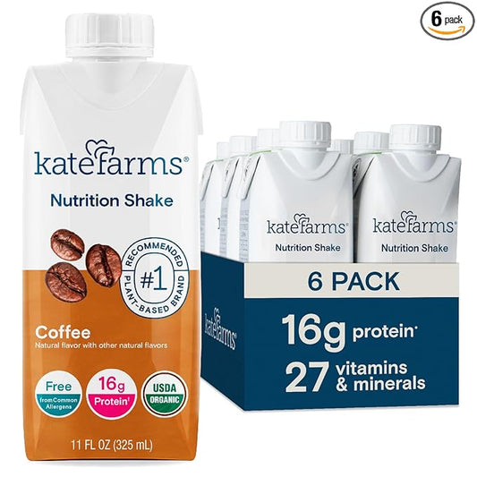 KATE FARMS Organic Nutrition Shake, Coffee, 16g protein, 27 Vitamins and Minerals, Protein Meal