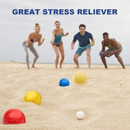 100mm Bocce Ball Set Regulation Size and Weight with 8 Resin Bochie Balls, Pallino, Carrying Bag, Measuring Rope, Gift for Family Backyard Lawn Yard Beach Bocci Games (Multi Colors, 2-8 Players)