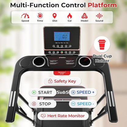 SHAREWIN Portable Folding Treadmill Foldable Electric Exercise Treadmills for Home with Pulse Sensors,260 lb Capacity,7.5MPH,Low Noise with LCD and Bluetooth Speakers