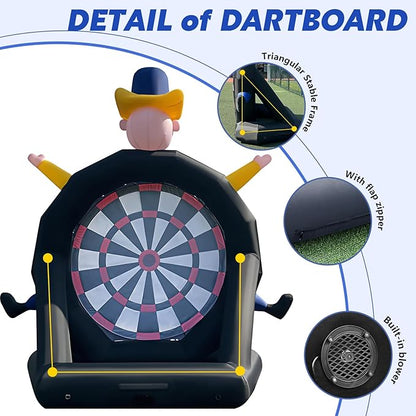 13FT Giant Inflatable Soccer Dart Board with Built-in Blower - Clown Themed Sport Kick Dartboard Perfect for Adults Family Parties,Carnival, Includes 8 Golf Balls, 2 Telescoping Club, 2 Soccer Balls