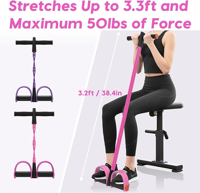 Resistance Bands with Handles, 6-Tubes Elastic Foot Pedal Resistance Bands, Natural Rubber Ankle Puller Sit-up Exercise, Multifunction Fitness Bands for Abdomen, Waist, Arm, Leg Stretching Training