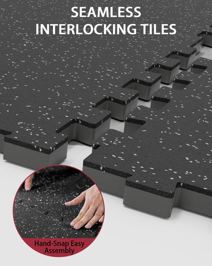 Mikolo 0.56 Inch Thick Gym Flooring for Home Gym, 12 Tiles Exercise Equipment Mats with EVA Foam
