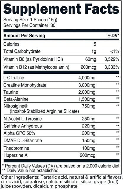 Primaforce Pre-Workout Complex Powder (Grape, 30 Servings) - Fitness Supplement for Workout Routine Enhancement, 438g