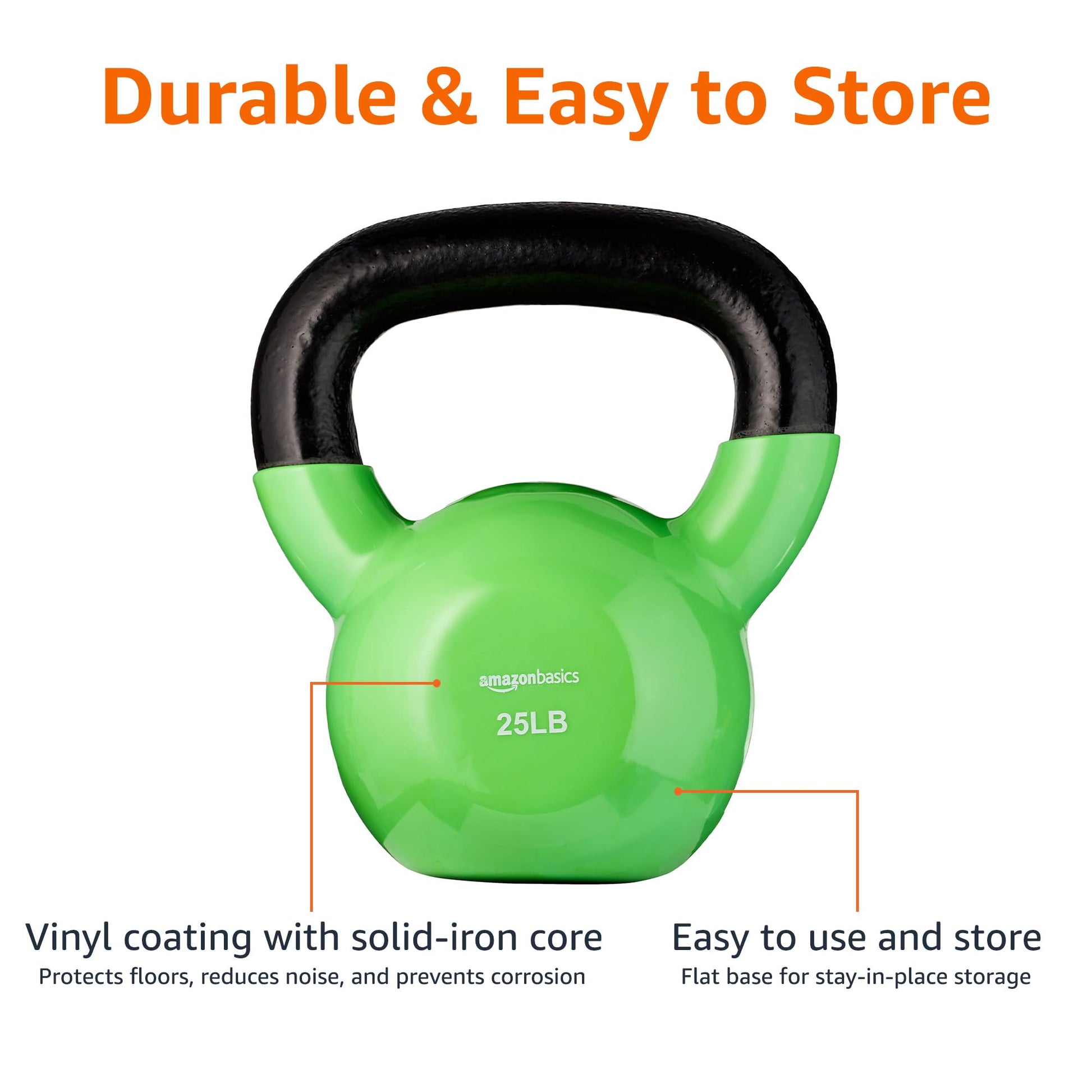 Amazon Basics Vinyl Kettlebell for Strength Training and Workout, 25 Pounds, Textured Handle, Light