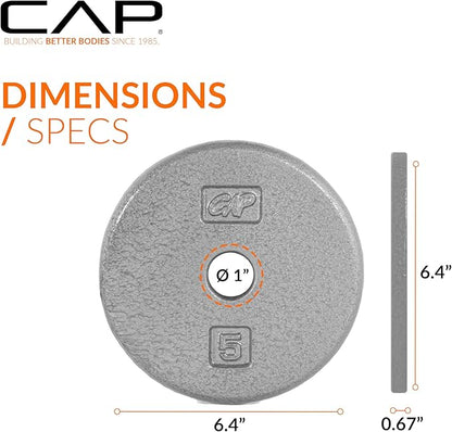 CAP Barbell Standard 1-Inch Cast Iron Weight Plates - Singles & Sets | 1.25-50 lbs | Multiple Options