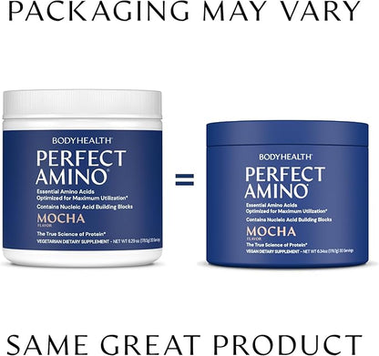 BodyHealth PerfectAmino Powder - BCAA and EAA Powder for Pre and Post Workout - Amino Acid Energy Drink for Men and Women to Support Lean Muscle and Recovery - Mocha - 30 Servings