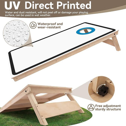 Cornhole Board Set - No Bounce,Regulation Size 4x2 ft,Made of 1/2" Pine Plywood,UV Printing Includes 8 Bean Bags and 2 Cornhole Boards,Perfect for Outdoor Games and Gatherings