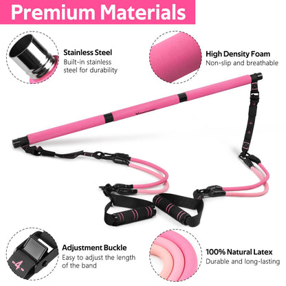 Pilates Bar Kit with 6 Latex Resistance Bands, Adjustable Exercise Bar