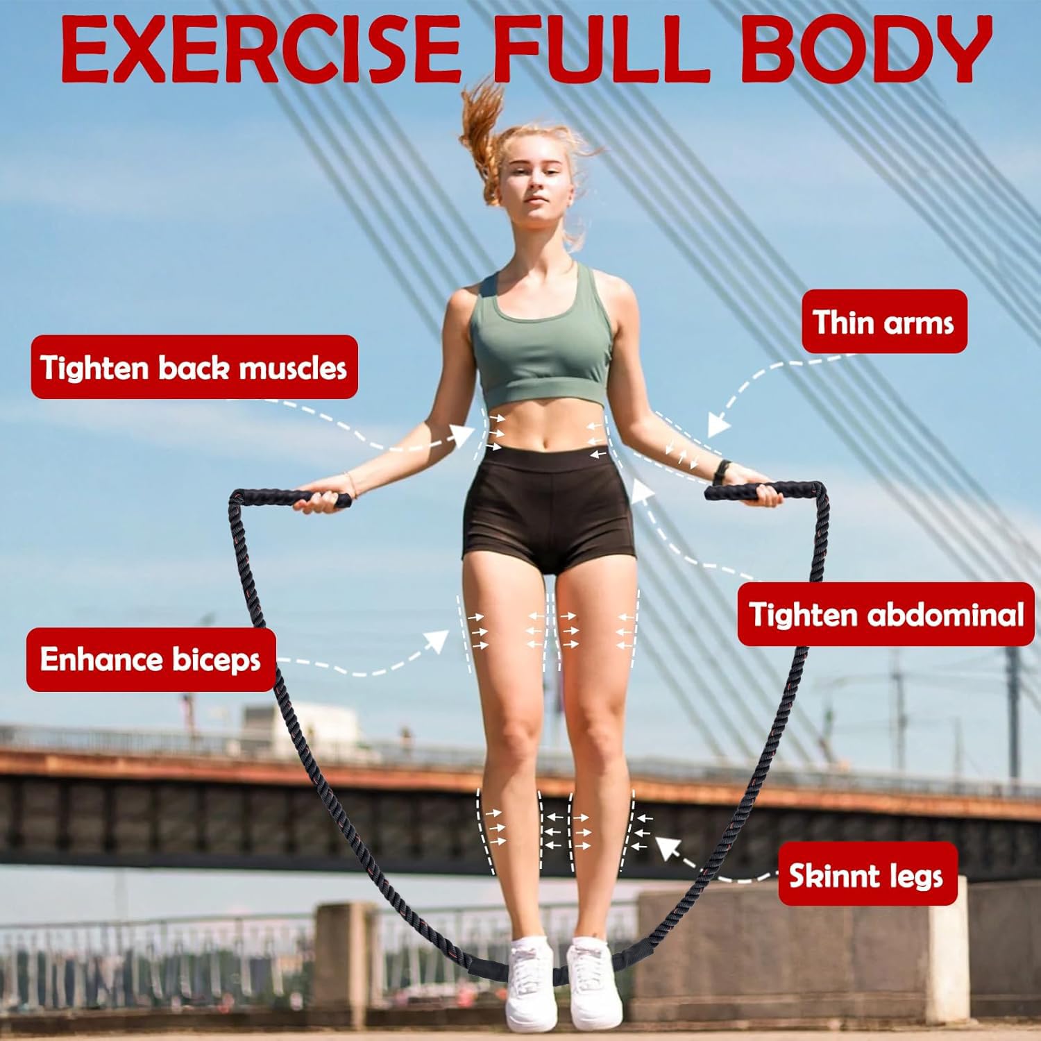 Weighted Jump Rope for Men Women, 1.5lb Heavy Jumping Ropes for Fitness