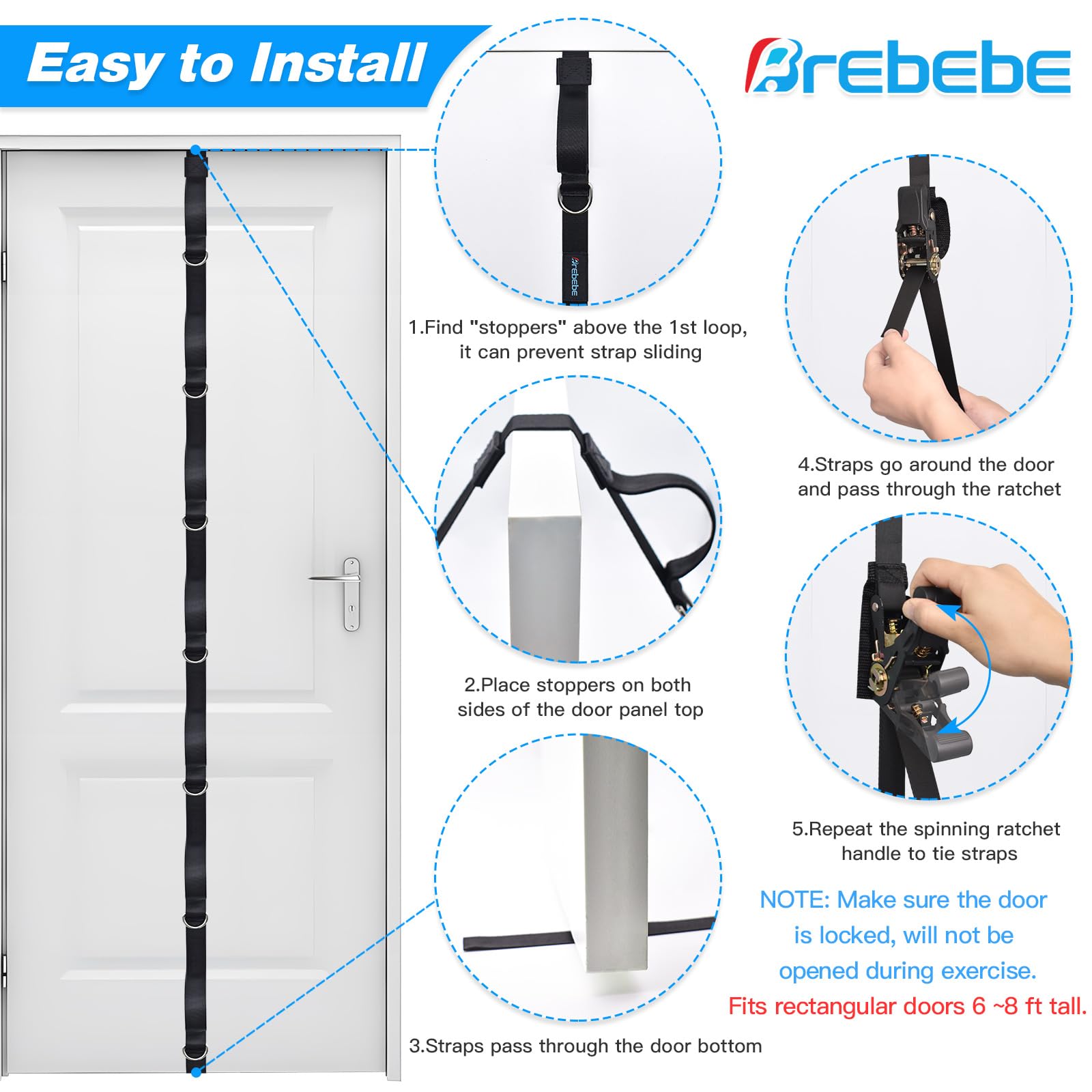 Brebebe Upgrade Door Anchor Strap for Resistance Bands Exercise, Multi Points Anchor Straps with 7